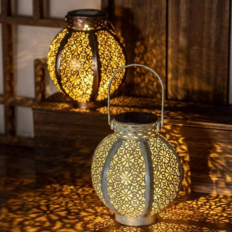 SM24670 Metal-iron White_Bronze Vintage Hollow-out Solar Hanging Lantern_6