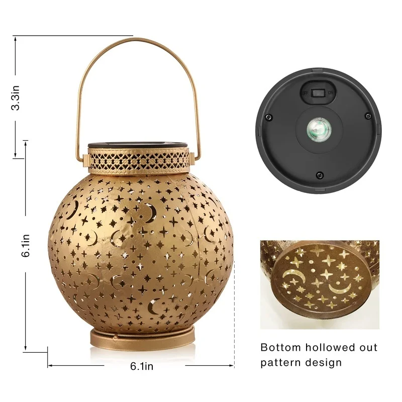SM24671 Metal-iron Gold Moon Star Hollow-out Hanging Solar Lantern_8