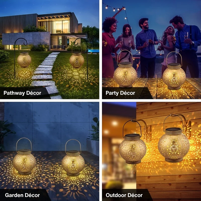 SM24672 Metal-iron Gold Sun Star Hollow-out Solar Hanging Lantern_3