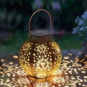 SM24672 Metal-iron Gold Sun Star Hollow-out Solar Hanging Lantern_5