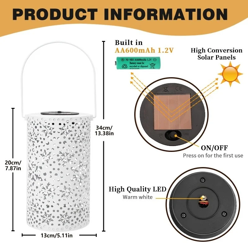 SM24673 Metal-iron White Snowflake Hollow-out Solar Hanging Lantern with Automatic Sensor_5_20251010_142404