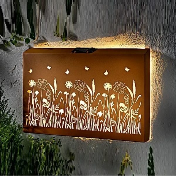 sm24687 metal iron color cut out solar light up wall decor