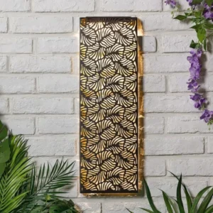 SM24691 Leaf Design Metal-Iron Wall Art Panel with Solar LED Light