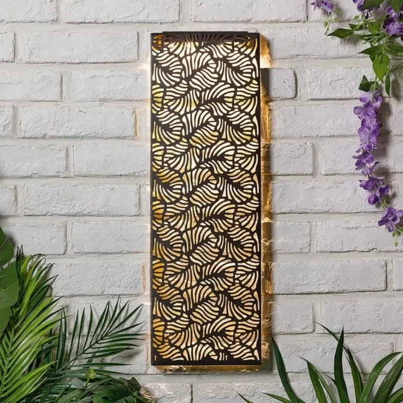 SM24691 Leaf Design Metal-Iron Wall Art Panel with Solar LED Light