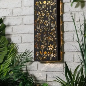 SM24692 Flower Design Metal-Iron Wall Art Panel with Solar LED Light