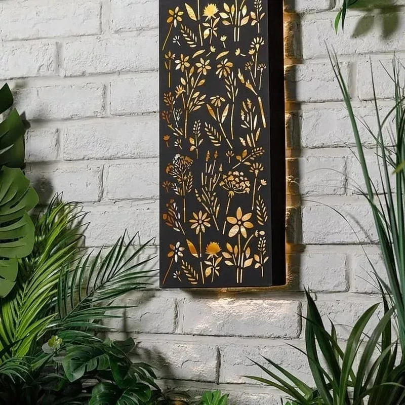 SM24692 Flower Design Metal-Iron Wall Art Panel with Solar LED Light