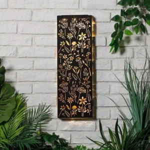 SM24692 Flower Design Metal-Iron Wall Art Panel with Solar LED Light_2