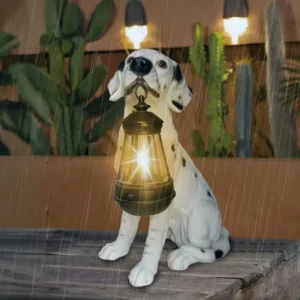 SM24713 Gefleckte Hunde-Harzstatue Solar-Freistehende Tierleuchte