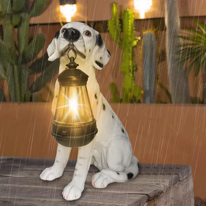 SM24713 Spotted Dog Resin Statue Solar Freestanding Animal Light_3