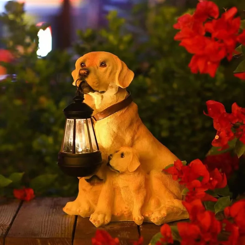 SM24714 Labrador Resin Statue Solar Freestanding Light Dog_3