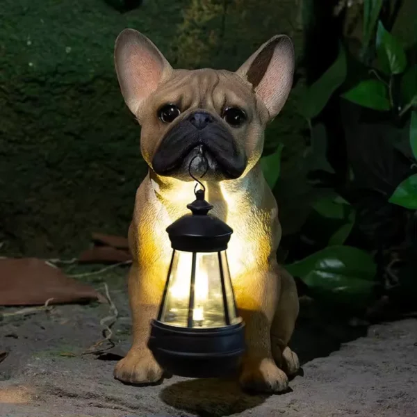 SM24716 Solar Resin Bulldog Dog Freestanding Animal Statue Light