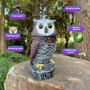 SM24736 Plastic Solar Garden Owl Bird with Detection, Flashing Eyes, and Rotating Head Tabletop Light