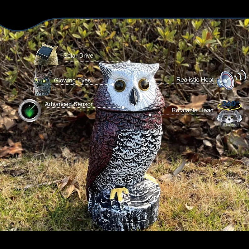 SM24736 Plastic Solar Garden Owl Bird with Detection, Flashing Eyes, and Rotating Head Tabletop Light_6