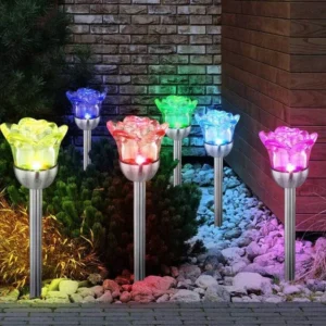 SM24750 Set of 6 Plastic PP Solar Rose Flower Stake Lights