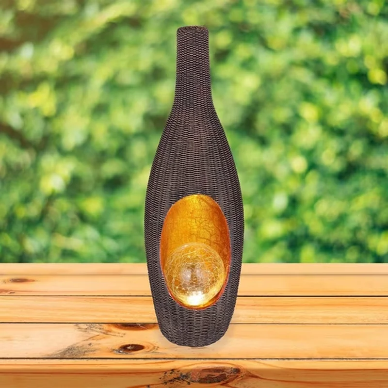 SM24770 Solar Rattan Vase Resin Statue Freestanding Light_2