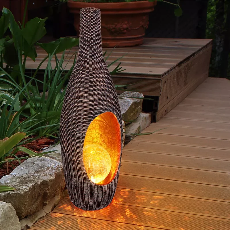 SM24770 Solar Rattan Vase Resin Statue Freestanding Light_3