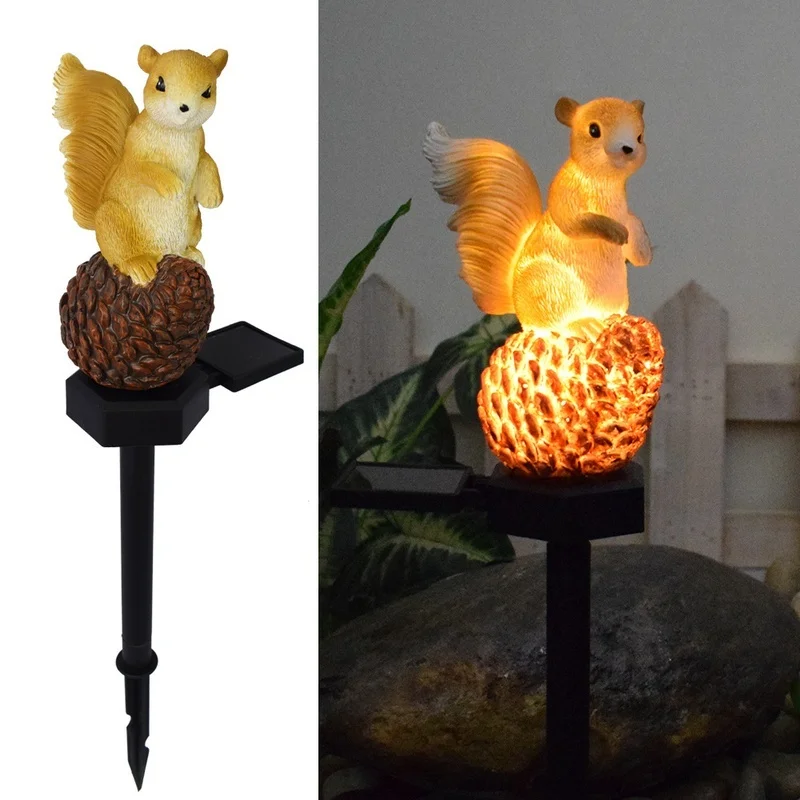SM24782 Resin Squirrel Statue Garden Solar Outdoor Light Animal Decor Freestanding_3