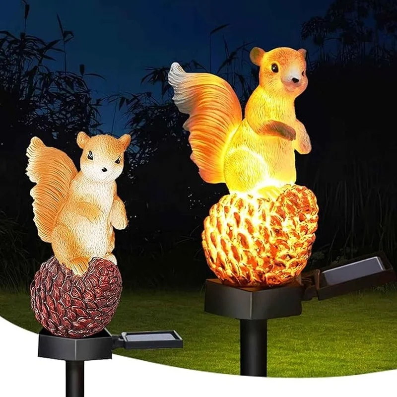 SM24782 Resin Squirrel Statue Garden Solar Outdoor Light Animal Decor Freestanding_6