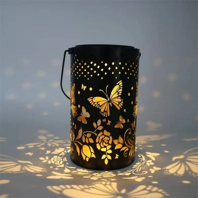 SM24785 Metal-iron Hollow Out Butterfly Animal Solar Hanging Lantern_5