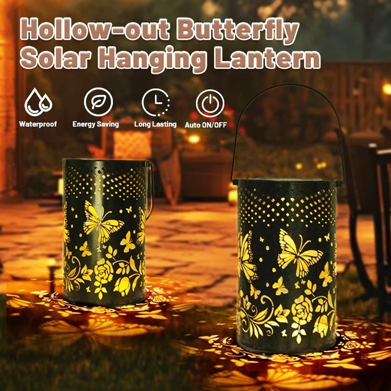 SM24785 Metal-iron Hollow Out Butterfly Animal Solar Hanging Lantern_9