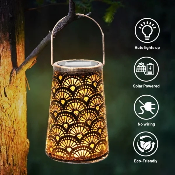 SM24792 Metal-iron Retro Hollow-Out Solar Hanging Lantern Lights_12