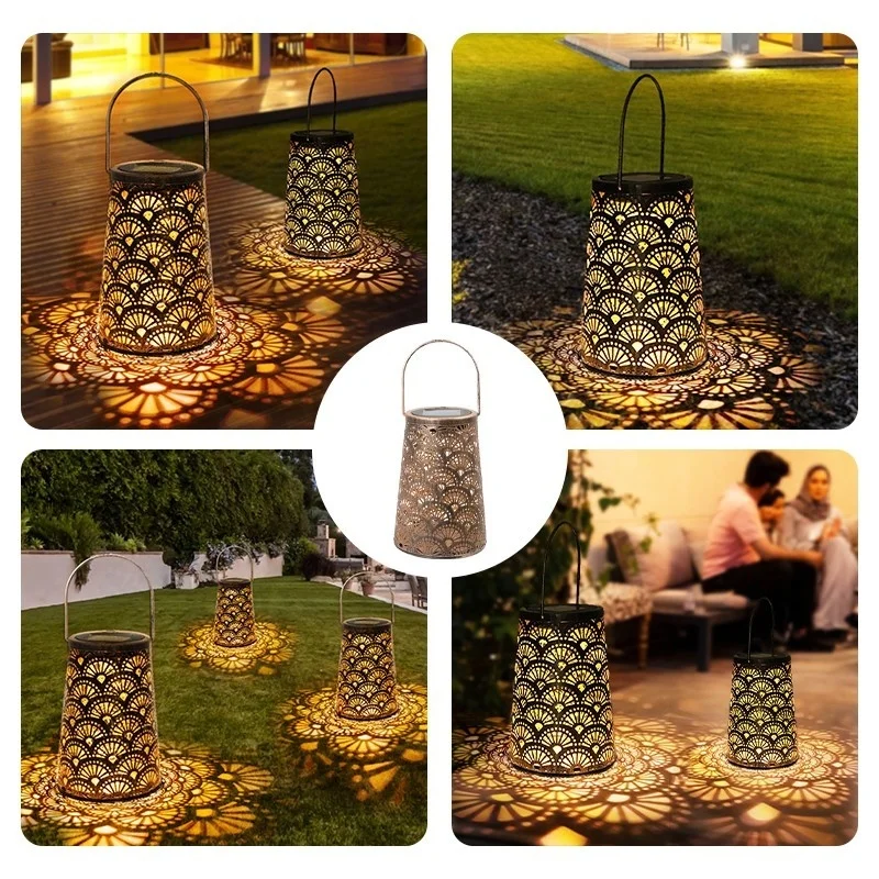 SM24792 Metal-iron Retro Hollow-Out Solar Hanging Lantern Lights_13