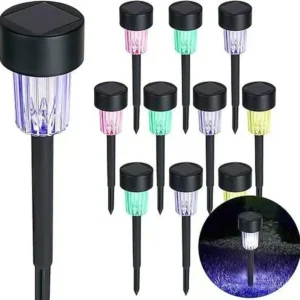 SM24799 Plastic PP Color-Changing Cylindrical Solar Pathway Hanging Lights, Pack of 10