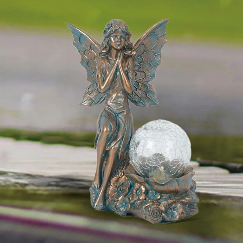 SM24806 Solar Garden Fairy Resin Statue, Freestanding White Light, 6cm, 554g