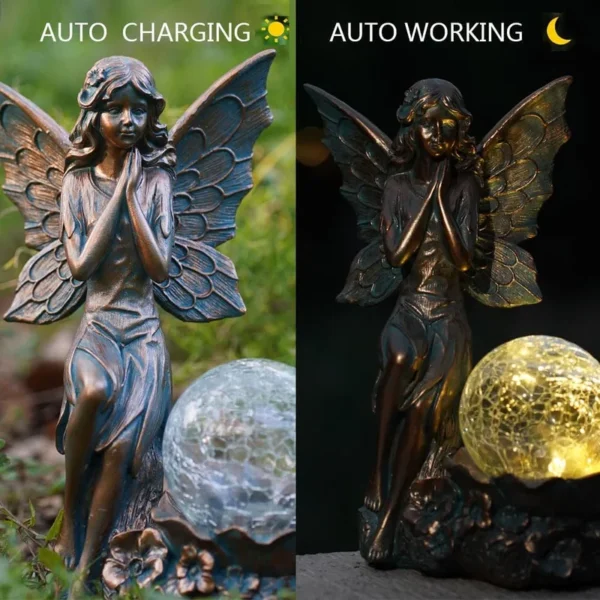 SM24806 Solar Garden Fairy Resin Statue, Freestanding White Light, 6cm, 554g_3