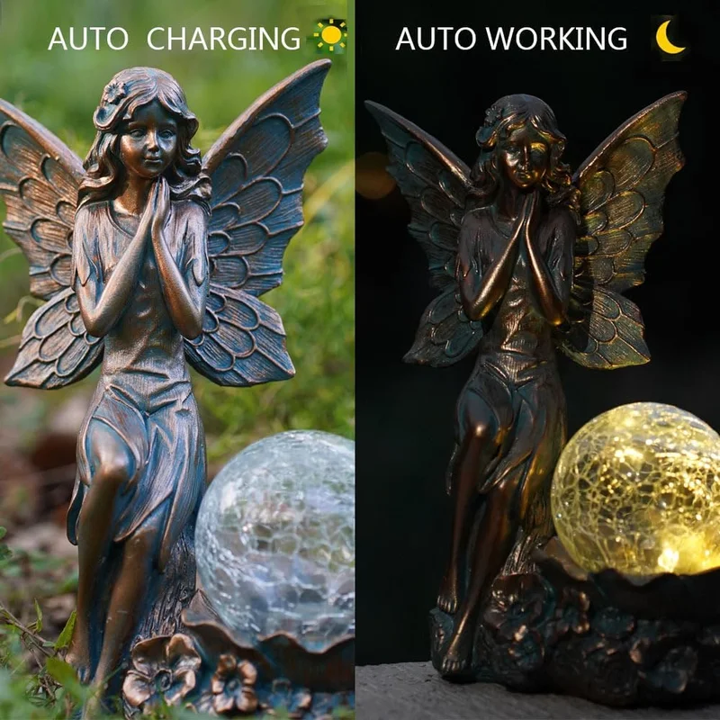 SM24806 Solar Garden Fairy Resin Statue, Freestanding White Light, 6cm, 554g_3