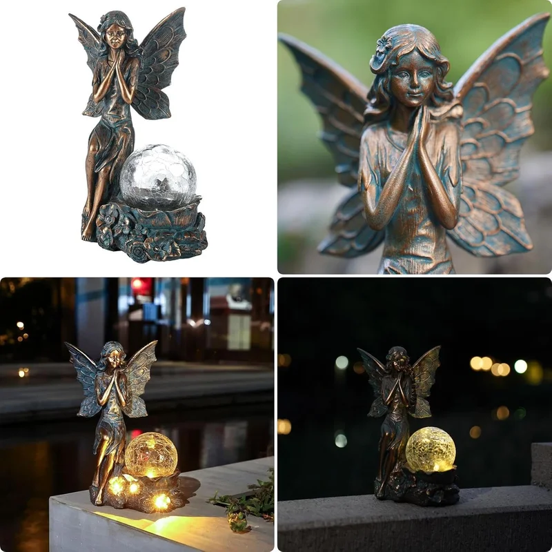 SM24806 Solar Garden Fairy Resin Statue, Freestanding White Light, 6cm, 554g_5