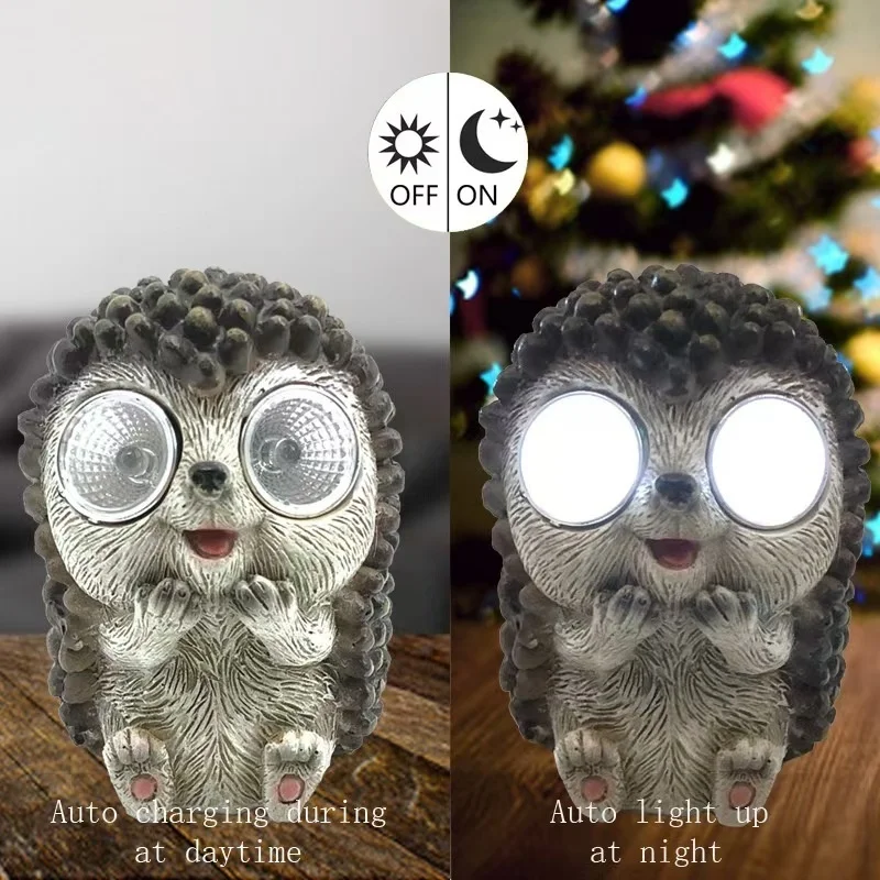 SM24811 Mini Hedgehog Resin Statue Solar Freestanding Animal Light