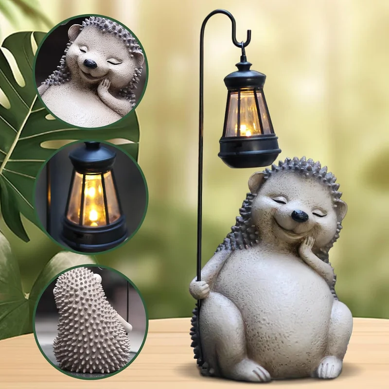 SM24863 Resin Hedgehog Statue with Solar Lantern Hanging Light_2