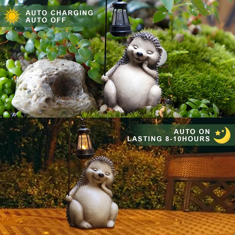 SM24863 Resin Hedgehog Statue with Solar Lantern Hanging Light_3