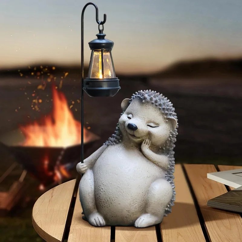 SM24863 Resin Hedgehog Statue with Solar Lantern Hanging Light_4