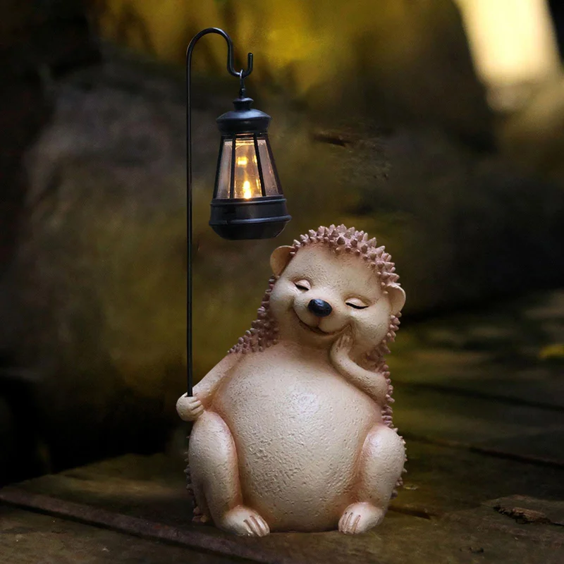 SM24863 Resin Hedgehog Statue with Solar Lantern Hanging Light_6