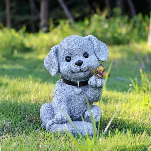 SM24867 Solar Resin Statue - Cute Puppy Holding a Butterfly Freestanding Light_3