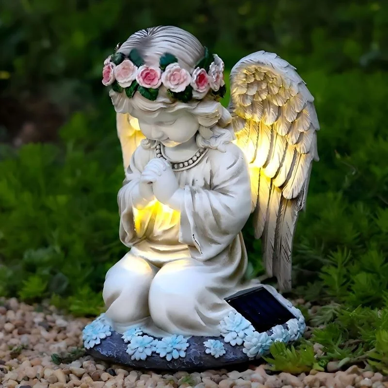 SM24868 resin statue Solar Garden Praying Angel freestanding light white, large, decorative, with base_1_20251010_142404