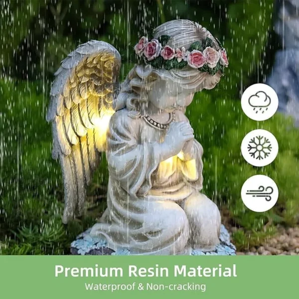SM24868 resin statue Solar Garden Praying Angel freestanding light white, large, decorative, with base_3