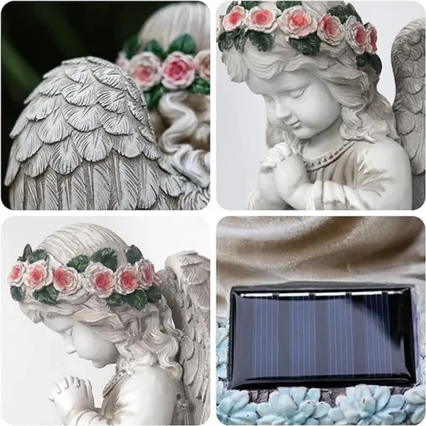SM24868 resin statue Solar Garden Praying Angel freestanding light white, large, decorative, with base_5