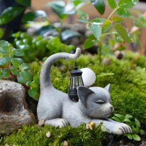 SM24869 Resin Cat Statue with Solar Lantern Hanging Light_4