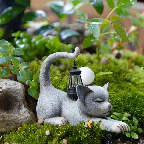 SM24869 Resin Cat Statue with Solar Lantern Hanging Light_4