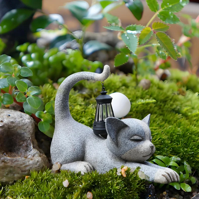 SM24869 Resin Cat Statue with Solar Lantern Hanging Light_4