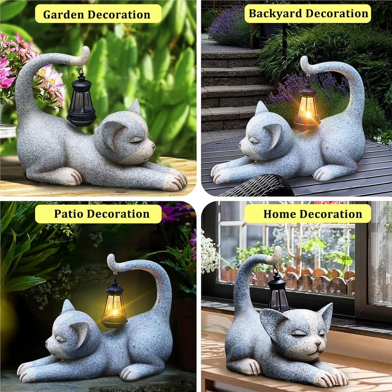 SM24869 Resin Cat Statue with Solar Lantern Hanging Light_5