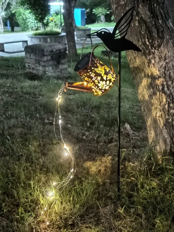 SM24872 metal-iron Solar Bird and Watering Can Hanging Waterfall Light