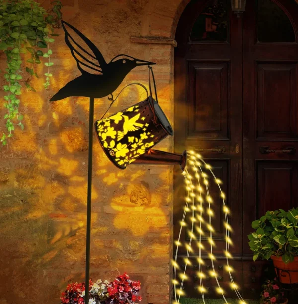 SM24872 metal-iron Solar Bird and Watering Can Hanging Waterfall Light_2