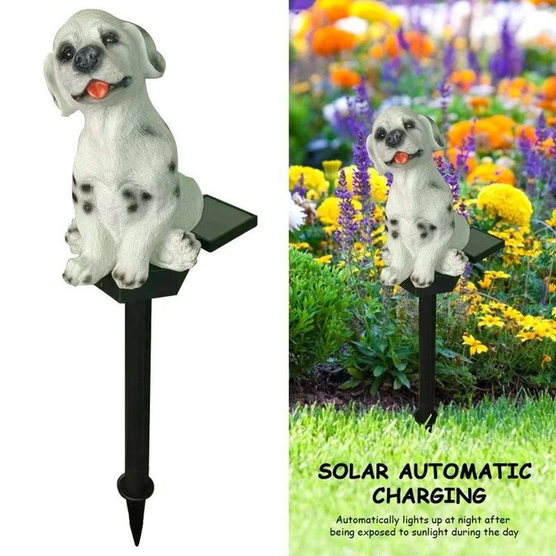 SM24878 Resin Statue Solar Spot Dog Stake Lights - Spotted Animal Spotlight