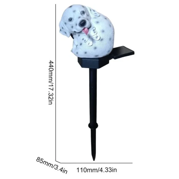 SM24879 Solar Spotted Dog Resin Statue with Butterfly Stake Lights Animal
