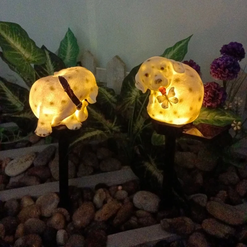 SM24879 Solar Spotted Dog Resin Statue with Butterfly Stake Lights Animal_2