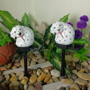 SM24879 Solar Spotted Dog Resin Statue with Butterfly Stake Lights Animal_3